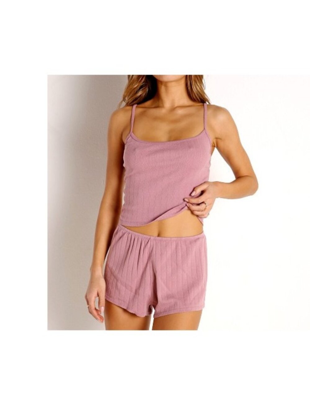Lacausa Womens Paris Cami Rosewood Organic Cotton Pointelle Knit Cropped Pink XL